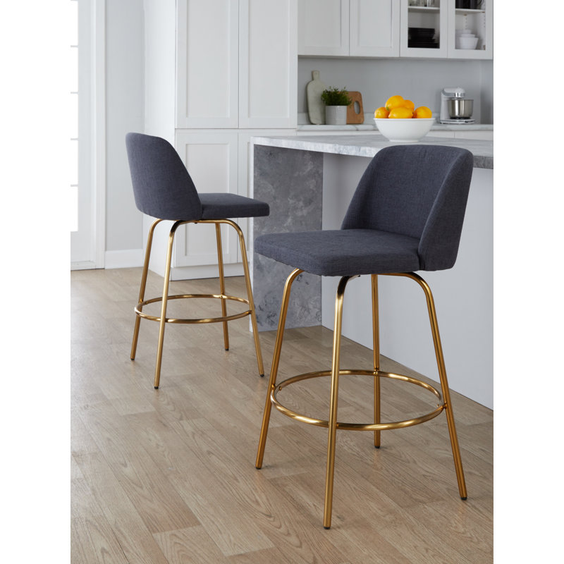 Toriano Swivel Upholstered Counter Stool with Metal Frame, Blue