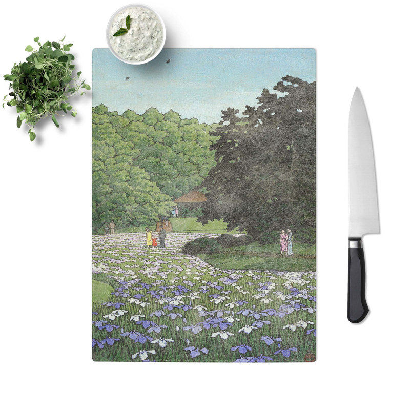 Glass Iris Gardens by Hasui Kawase Chopping Board, 39 cm W x 28.5 cm L