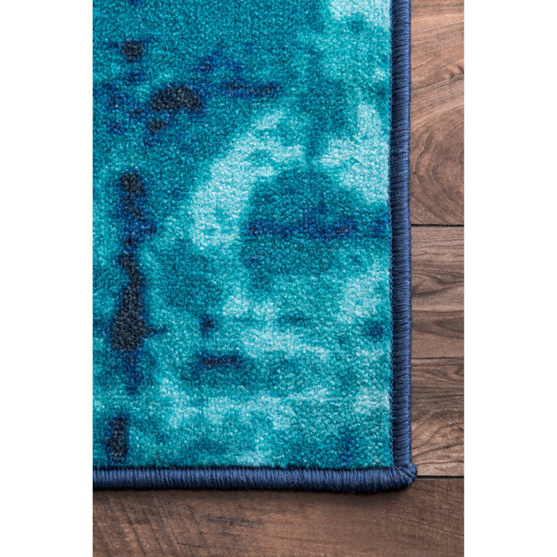 Tapis bleu abstrait en nylon, Rectangle 8 pi x 10 pi