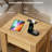 Fluted End Table With Charging Station, Wood Side Table With Drawer-1659109302