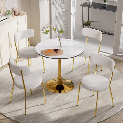 Ensemble de table de salle à manger en marbre avec chaises rembourrées Marble