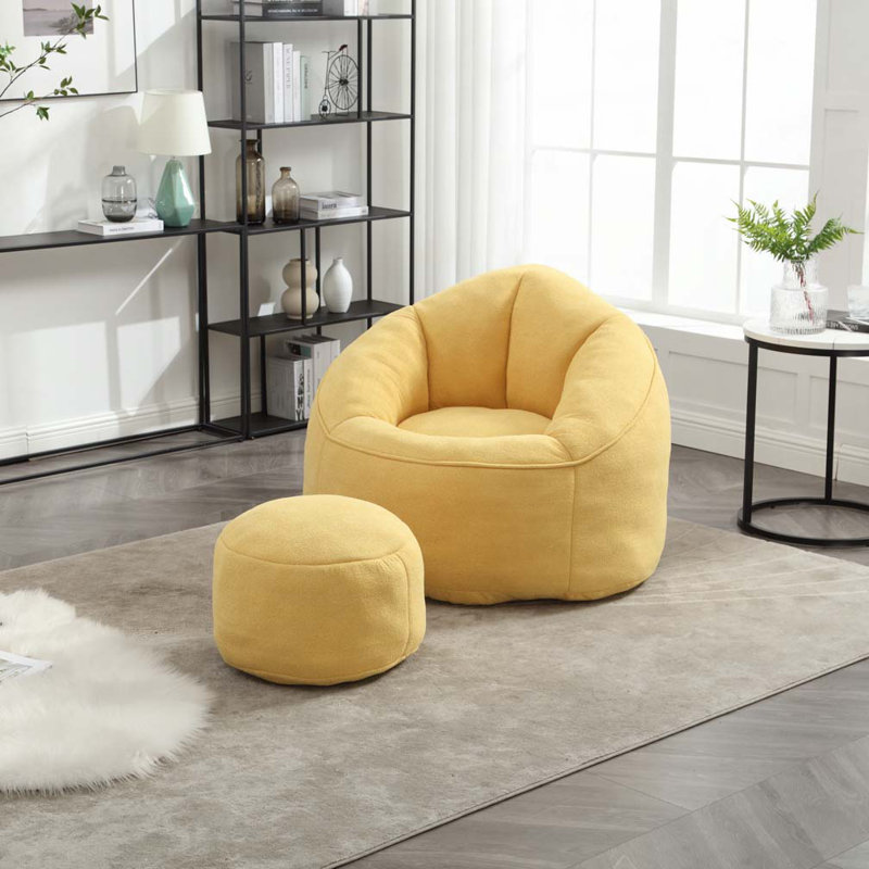 Fauteuil à billes rembourré avec repose-pieds, Jaune