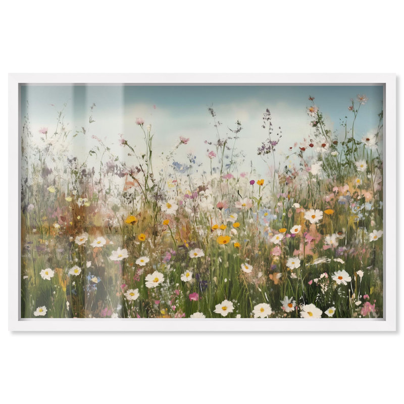 Art mural paysage scintillant Glade Garden III Shadowbox, H 37 po x l 55 po, Blanc