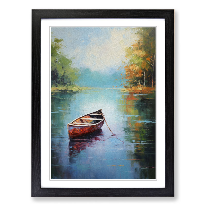 Boat on a Lake Action Painting - Framed Print, Black Framed, 64cm H x 46cm W x 2cm D