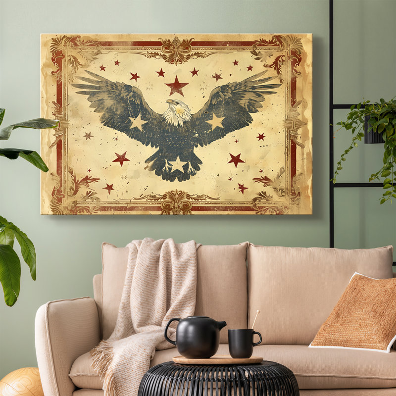 Aigle antique dans un cadre - Toile tendue avec châssis - Prêt à accrocher, 24 po x 36 po