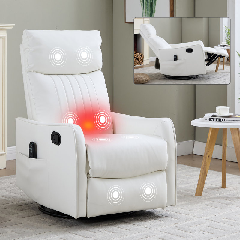 Heat Massage Manual Recliner Chair With Rocker And Swivel, White