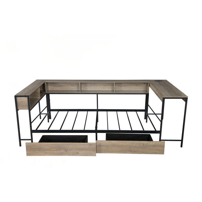 Full Size Daybed  with Bookcase and 2 Drawers, gray, Full