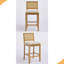 Tabouret de bar en bois massif à dossier en rotin, coussin en lin mat avec mousse à haute résilience et ressorts en S, idéal pour un îlot de cuisine de style rustique / naturel-311963734