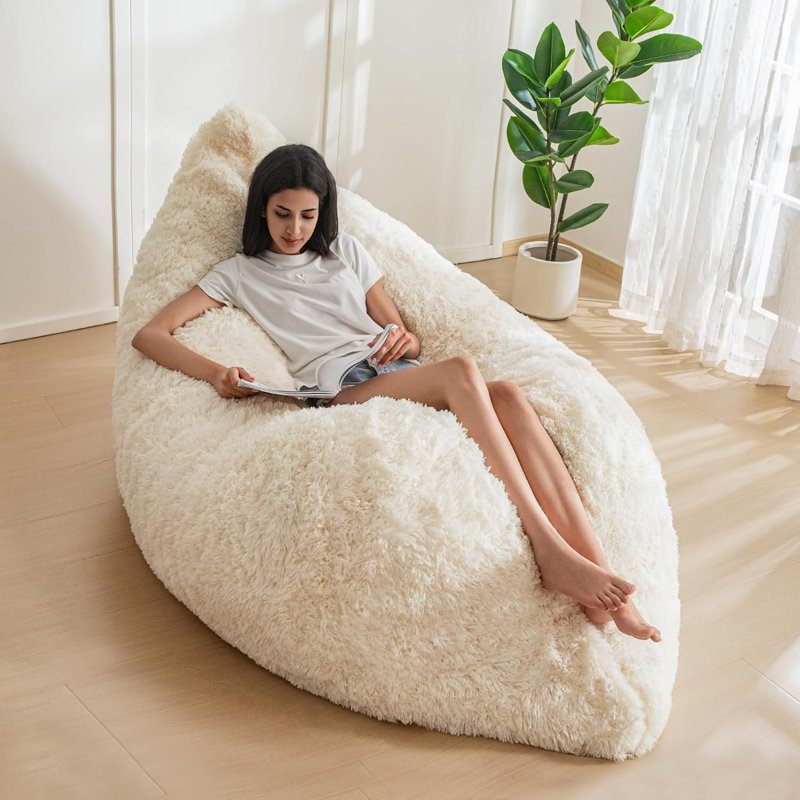 Giant Bean Bag Sofa Bed, White Cotton