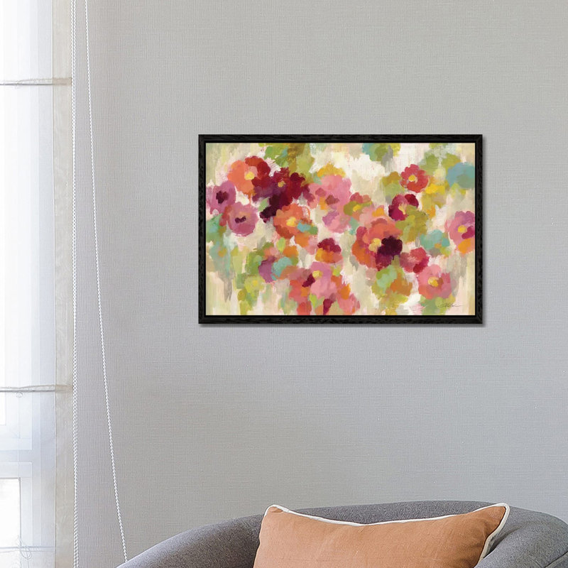 Coral And Emerald Garden I by Silvia Vassileva - Print on Canvas, 66.04 cm H x 45.72 cm W, Black Floater Framed