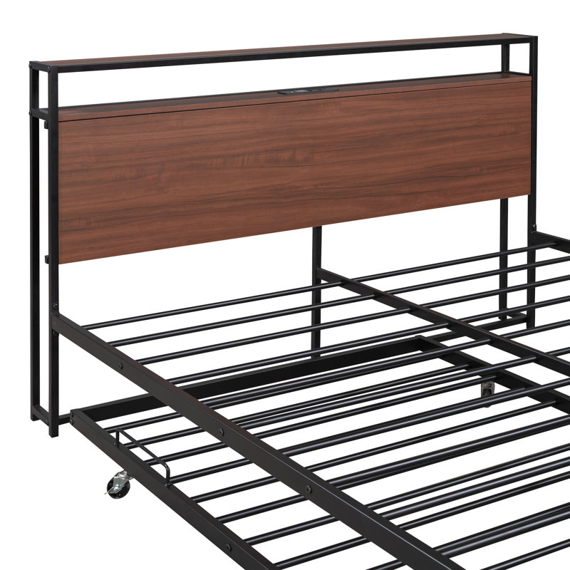 Structure de lit plateforme avec lit gigogne, aucun sommier nécessaire, Brun, Grand lit