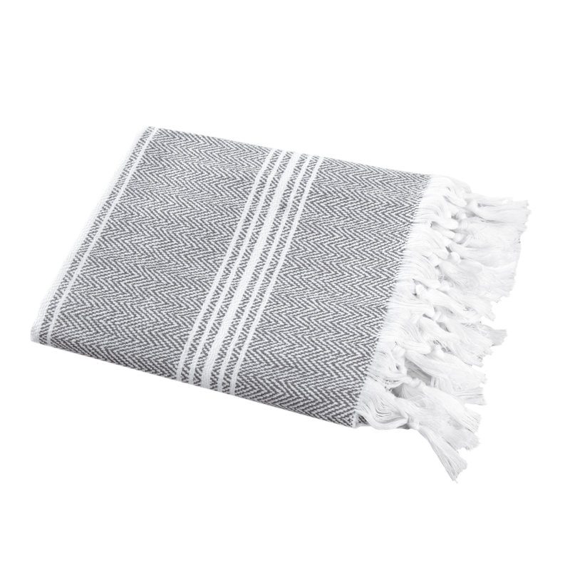 Wadlington Turkish Cotton Beach Towel , White/Gray