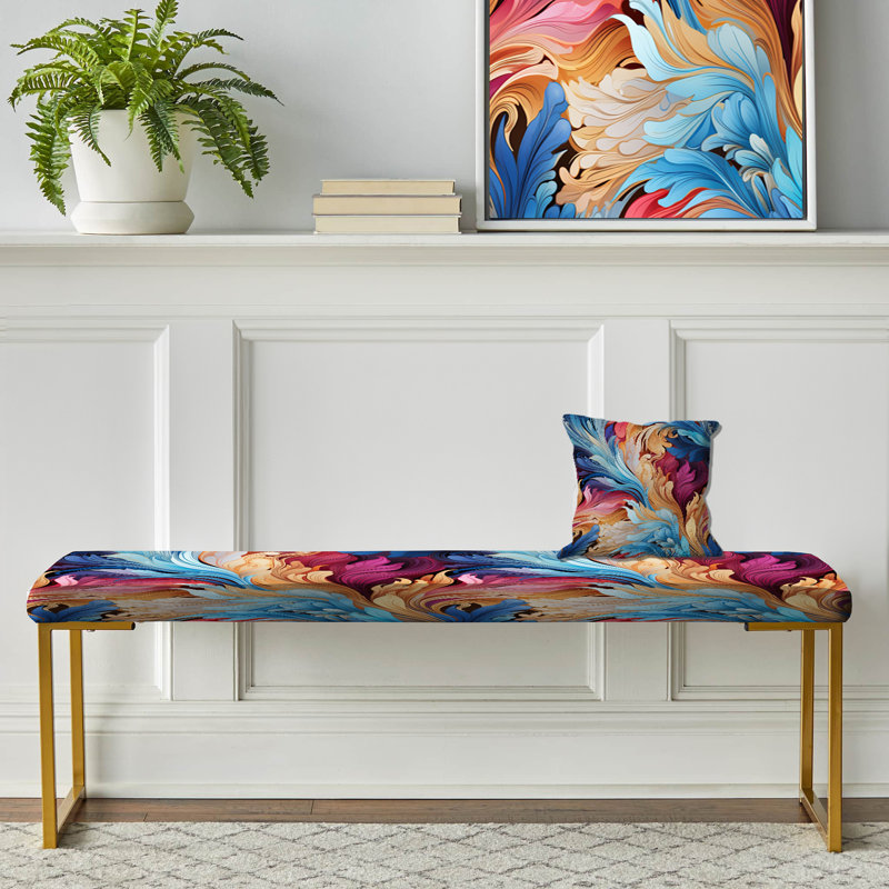 Banc abstrait tapissier doré, Ethnos Paisley Harmony Marble