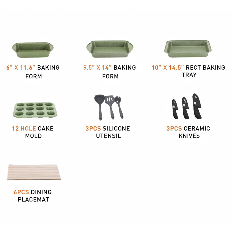 Batterie de cuisine antiadhésive en aluminium 30 pièces Donnovin, Vert