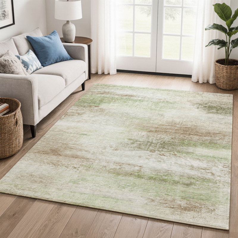 Tapis abstrait lavable à la machine de qualité supérieure Mayfield AMF2402, Tanné, 9 pi x 12 pi