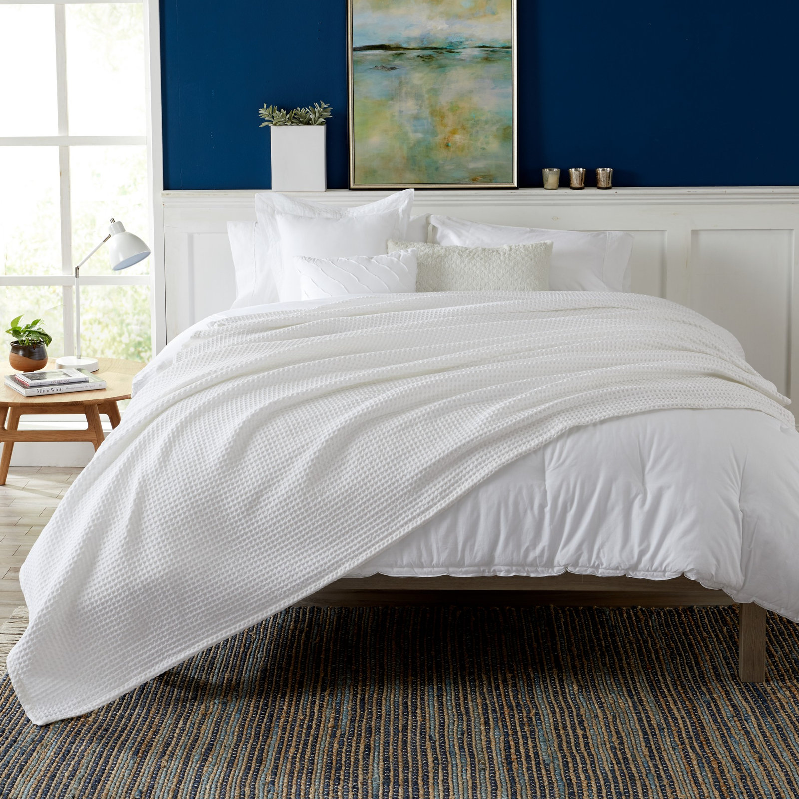 Vila Cotton Waffle Throw Blanket, White, King