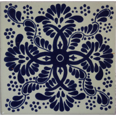 4.2" x 4.2" 9pcs TalaMex Blue Web Mexican Clay Tile Handmade Talavera Backsplash Mosaic