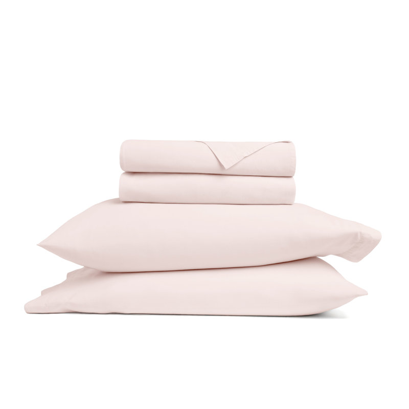 100% Cotton Percale Brushed & Washed 4 Piece Sheet Set, Full Sheet Set with 2 Pillowcases, Rose