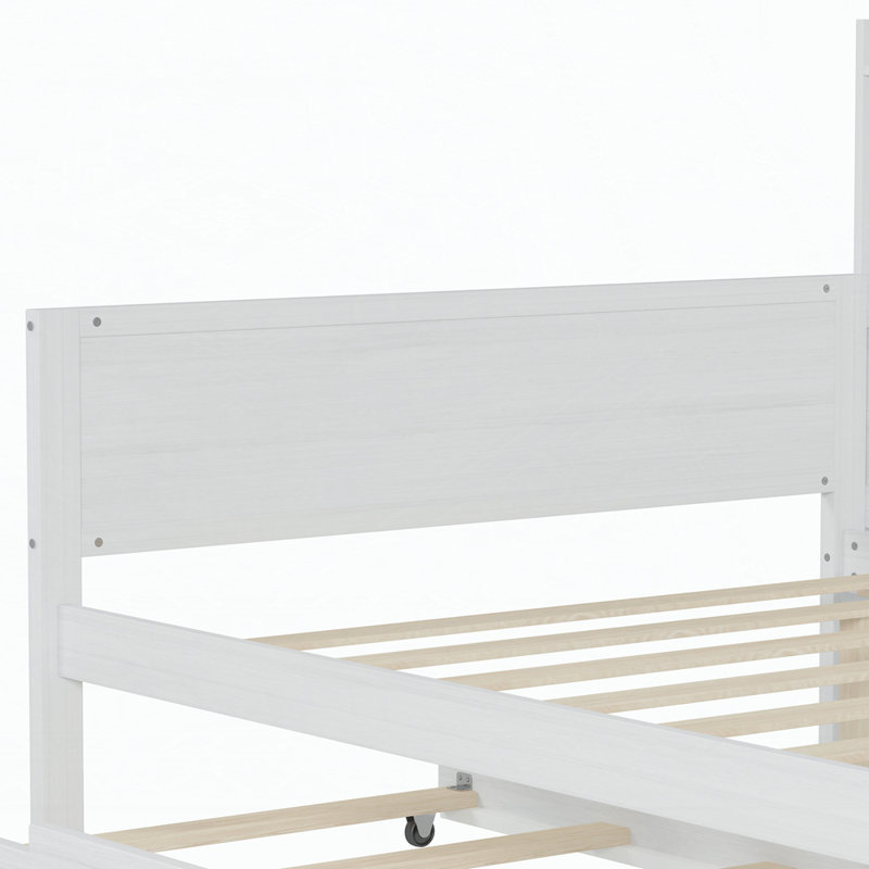 Multi-functional Bed with Size Trundle Bed and Study Desk, Antique White, Twin