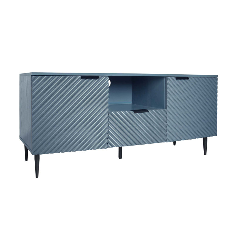 Meuble télé avec pieds en métal, console télé pour salon, chambre à coucher, Bleu