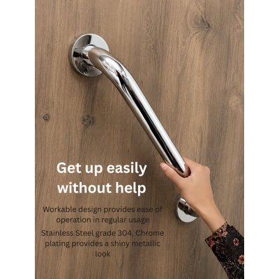 Barre d'appui de salle de bain Prime FFE Secure Support : 45,7 cm (18 po) en acier inoxydable chromé – Poignée murale pour personnes âgées ou handicapées, vis dissimulées pour une sécurité accrue