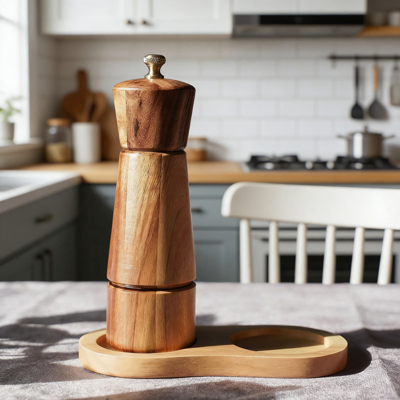 Moulin à poivre en bois d'acacia de qualité supérieure avec mécanisme de broyage en acier inoxydable réglable pour grains de poivre fraîchement moulus
