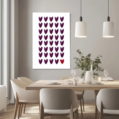 Art mural sur toile encadré en 2 dimensions, motif en forme de cœur, dégradé mauve à rouge, impression d'art sur toile, décoration murale, cadeau idéal pour la Saint-Valentin, prêt à accrocher