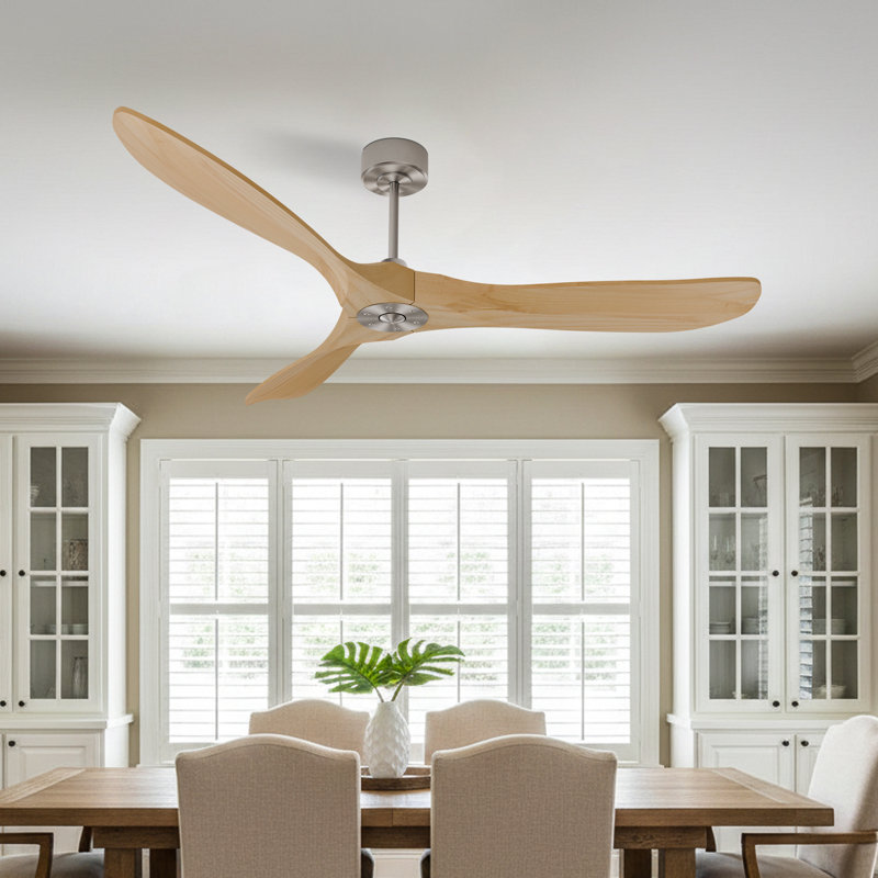 60" 3-Blade Standard Ceiling Fan with Remote Control, Light Wood