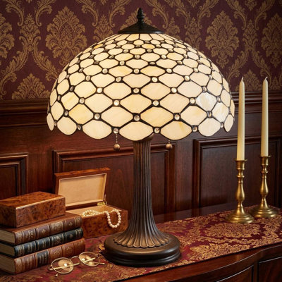 23" Dark Brown Metal Two Light Candlestick Table Lamp With White Shade