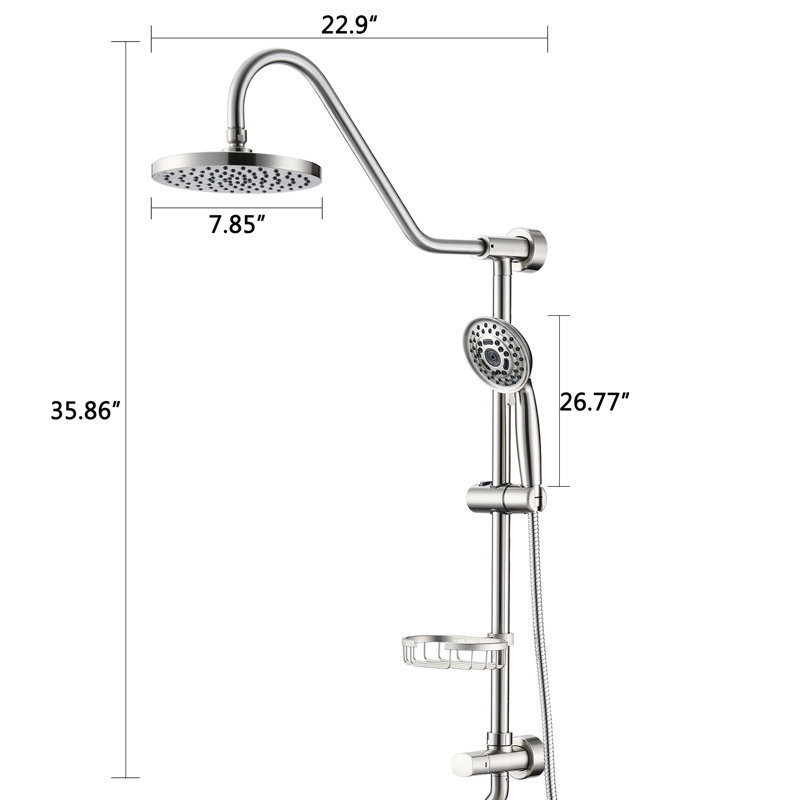 Douche en acier inoxydable avec barre coulissante réglable à 2 têtes résistante à la corrosion et à la main de 8 po