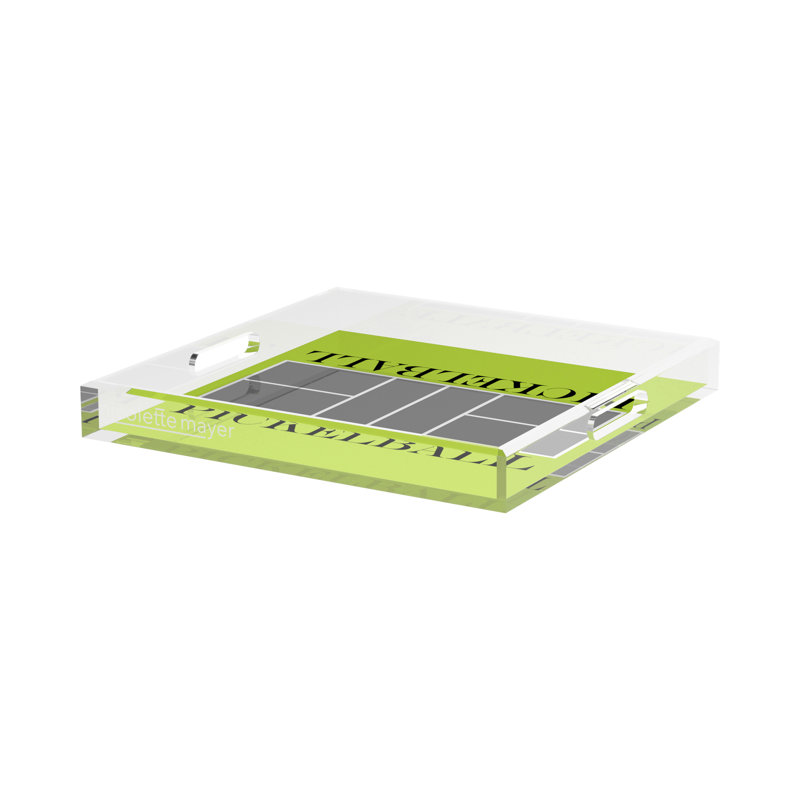 Square Geometric Decorative Tray, 2" H x 15" W x 15" D, Silver/Lime