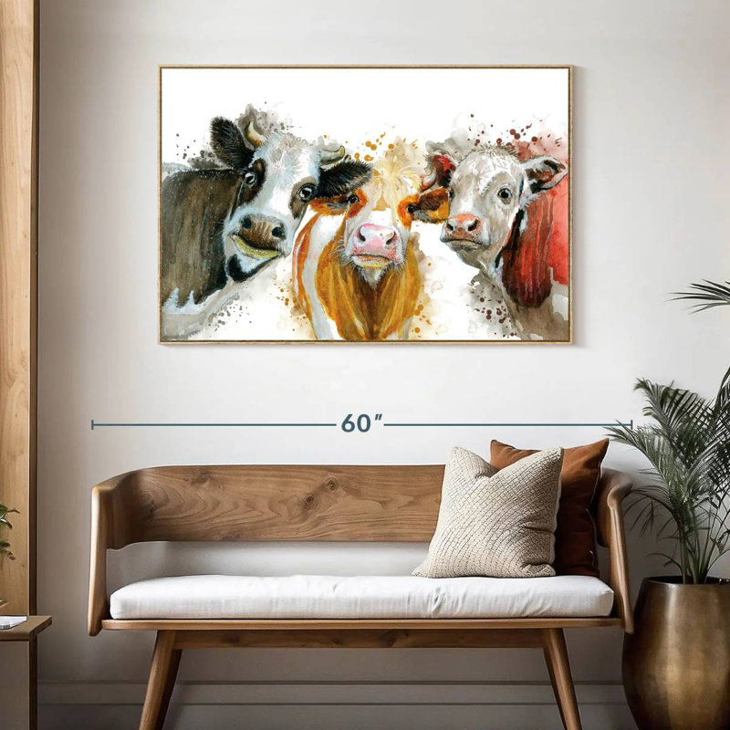 Éclaboussures de vaches, Cadre flottant en bois naturel, 46 po x 31 po
