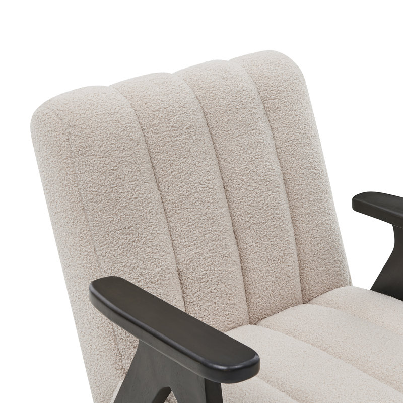 Tysha Modern Accent Chair with Espresso Wood Frame, Beige Teddy