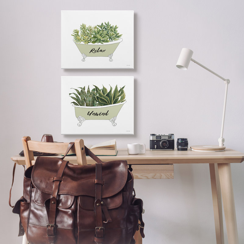 «Relax Unwind House Plants Succulents», baignoire sur pattes par Cindy Jacobs - ensemble de 2 impressions sur toile tendue