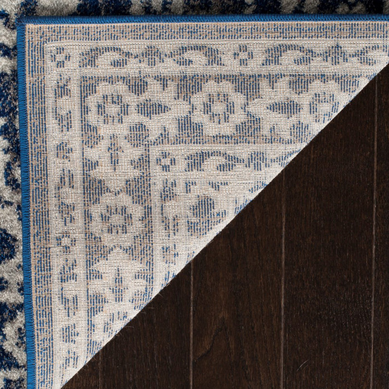 Tapis bleu / gris / ivoire Jodell, Tapis de couloir 2 pi 2 po x 9 pi