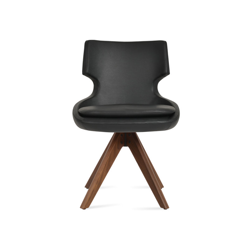 Patara Pyramid Swivel Dining Chair, Walnut, Green Leatherette