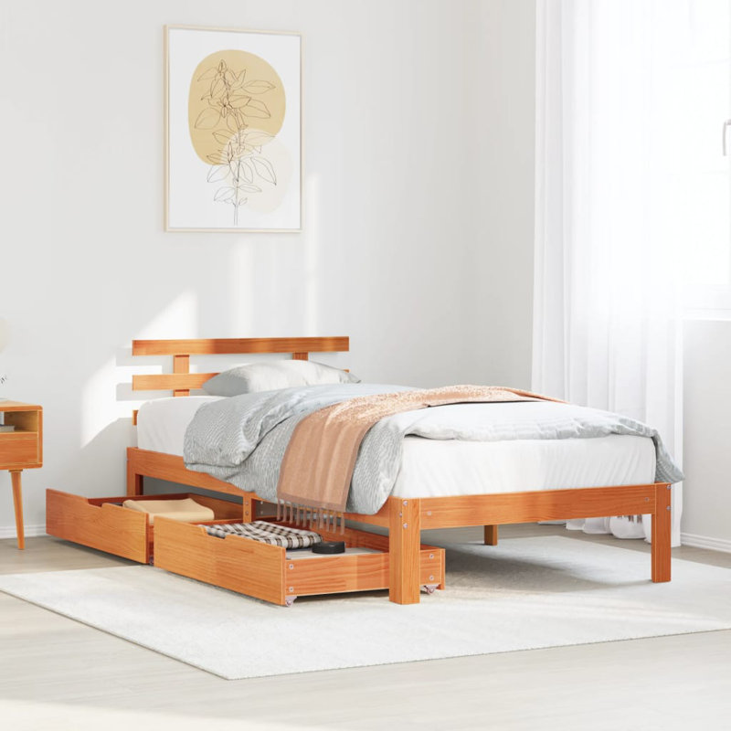 Bed Frame With Drawers Without Mattress, Small Single (2'6), Wax Brown