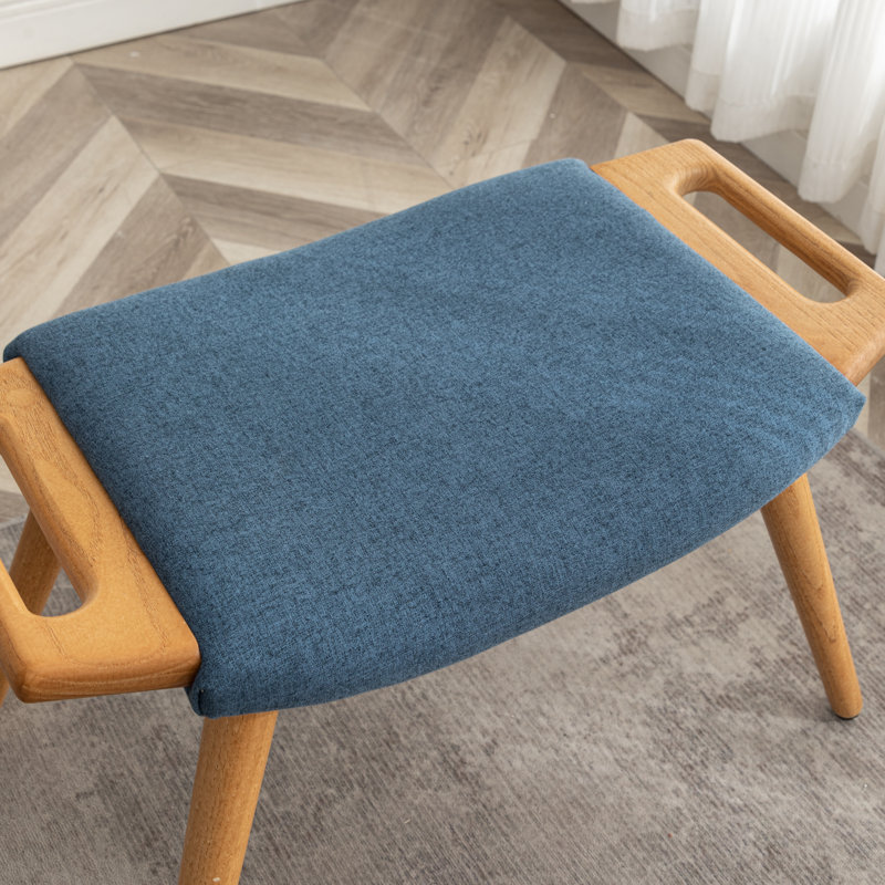 Kronsberger Upholstered Ottoman, Blue Linen Blend