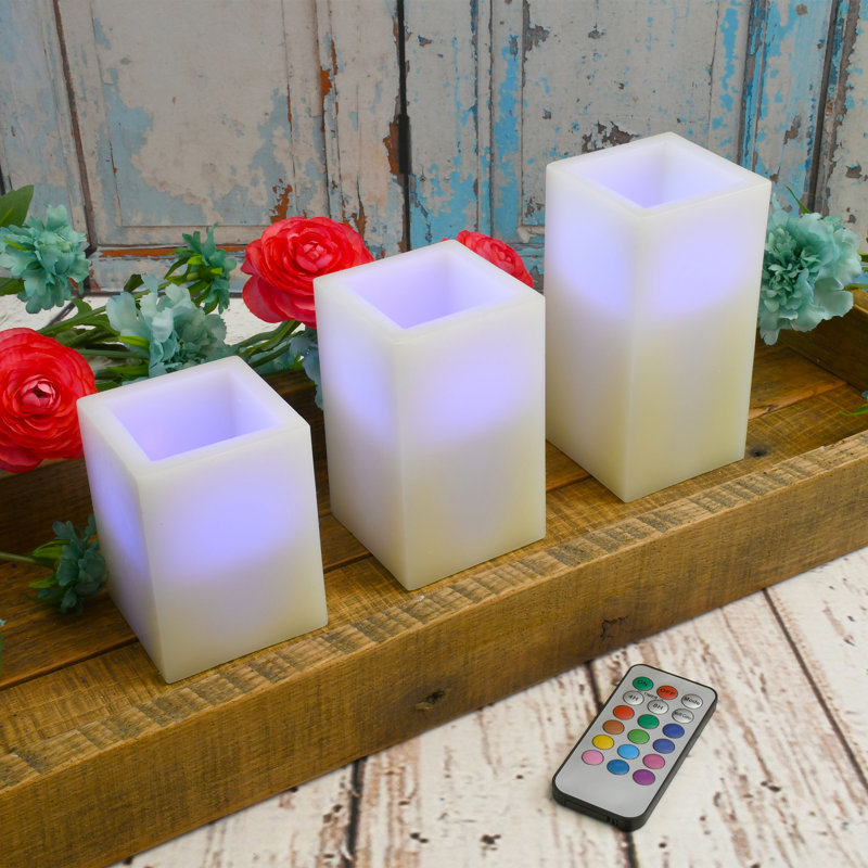 Battery Operated Multifunction Wax LED Candles, Square - 3 Count