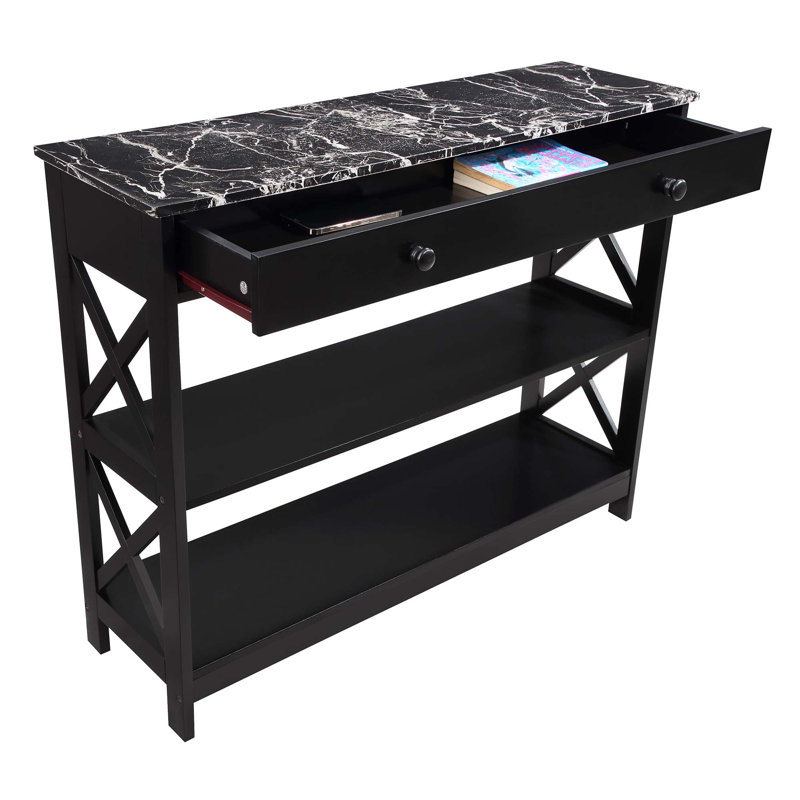 Aafko 39.5" Console Table, Black Faux Marble/Black, 31.5" H x 39.5" W x 12" D