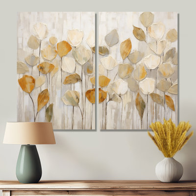 «Beige Botanical Impressions II», art mural abstrait botanique 2 pièces