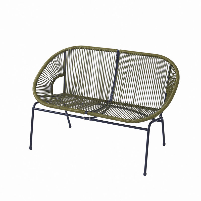Ensemble de conversation d'extérieur en métal 3 pièces, osier vert, 2 fauteuils club et causeuse 1 pièce, Vert
