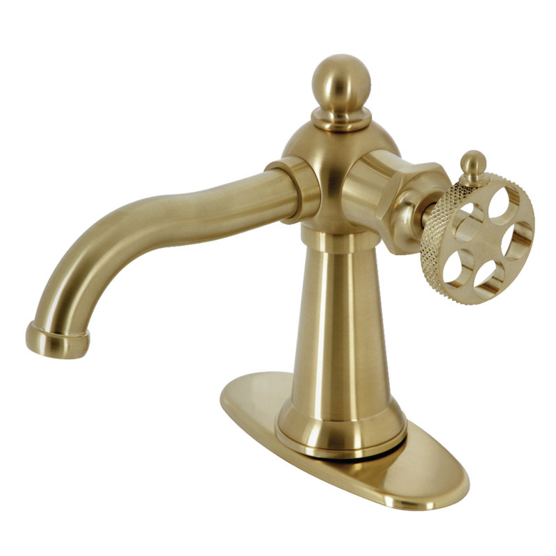 Kingston Brass Knight Single-Handle 1-Hole Deck Mount Bathroom Faucet with Push Pop-Up and Deck Plate, Brushed Brass