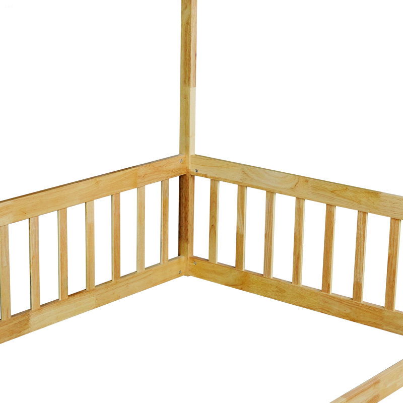 Canopy Bed Frame, Floor Bed With Guardrails