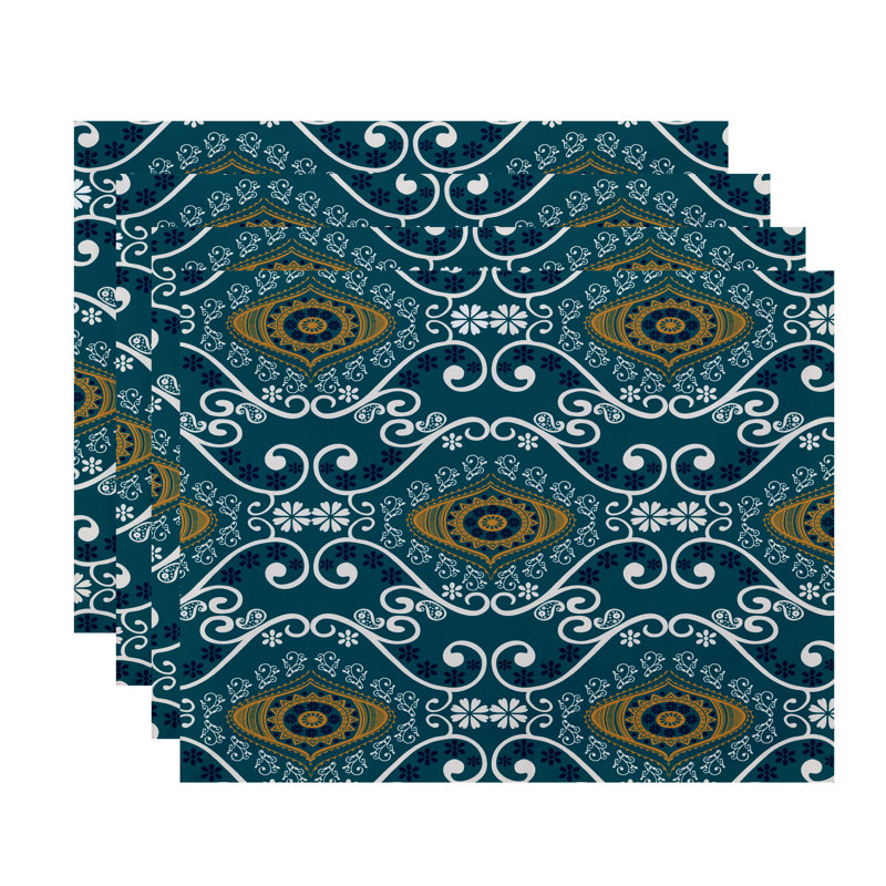 Harrel Polyester Geometric Rectangle Placemat, Teal