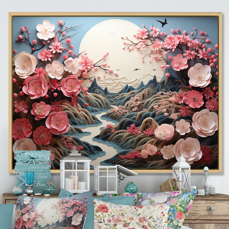 Art asiatique, élégance orientale V - impression, H 12 po x l 20 po x P 1 po, Cadre naturel flottant