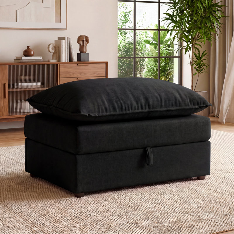 Repose-pieds avec rangement Espinoza, Black Chenille