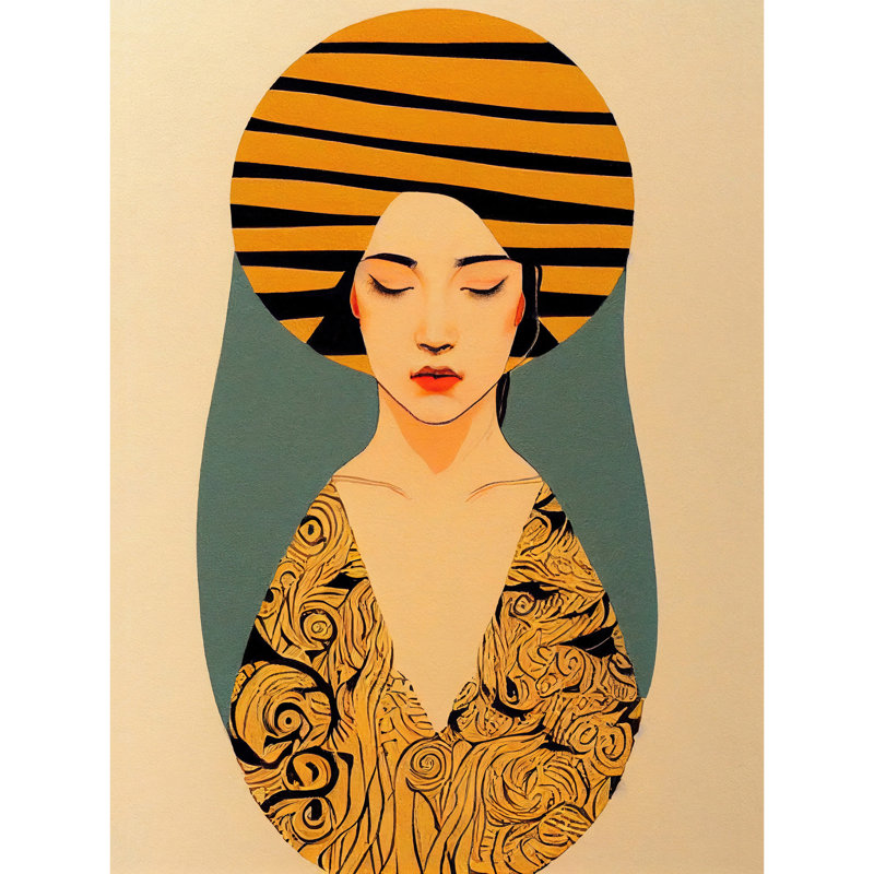 Retro Woman Midcentury Bohemian Art Nouveau - Print, 40.5cm H x 30.5cm W, Unframed