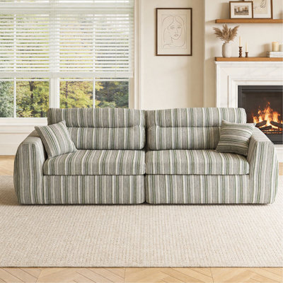 Woven Chenille Striped Compression Sofa, Straight Row Compact Couch with High-Density Sponge, No-Assembly Required Space-Saving Sofa