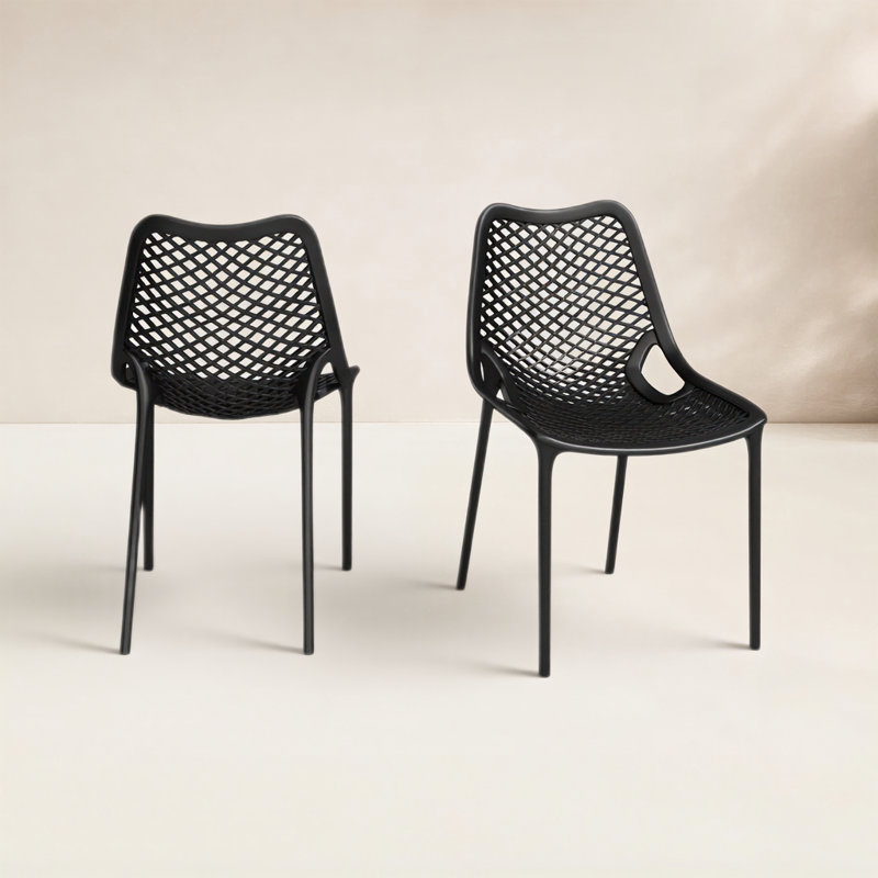 Farrah Outdoor Stacking Dining Side Chair, Black